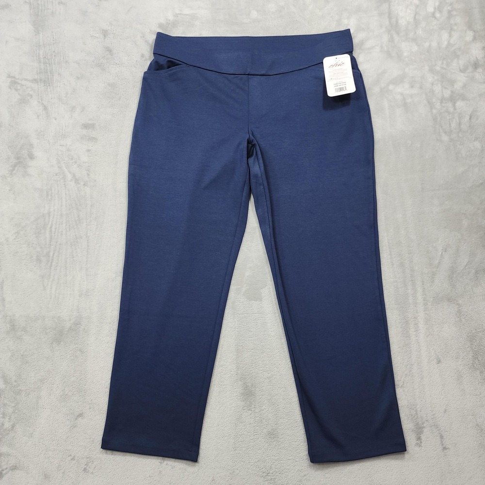 NEW Vintage Chic Pants Women 16W PETITE Blue Pull On Tapered Ankle Office Casual